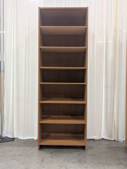 Light Brown Wood Grain Bookcase with Adjustable Shelves