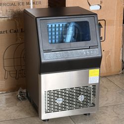 Ice Maker Machine Commercial - 100LBS/24H Freestanding Cabinet Ice Maker 45 Ice Cubes in 8-20 Mins, with 3 Ice Thickness Jug & Tap Water Inlet Auto Se