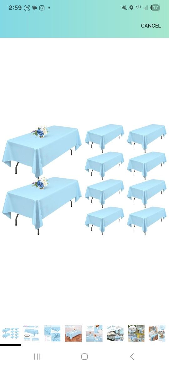 Showgeous 10 Pack Light Blue Tablecloth - 60 x 102 Inch Rectangle, Wrinkle Resistant Washable Polyester Table Cover for Wedding, Dining Table, Buffet