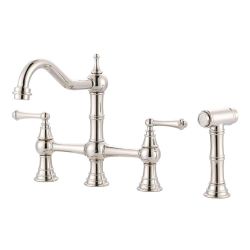 Double Handle Bridge Kitchen Faucet in Solid Brass in Polished Chrome