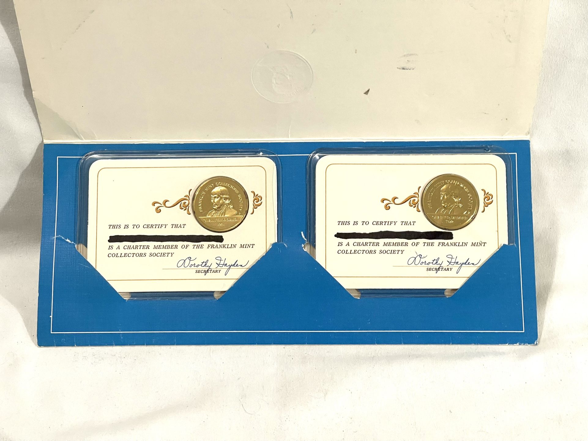Great Condition Sealed With Certificate 1971 & 1972 24 Karat Gold Over Sterling Silver Franklin, Mint Collectors, Coins