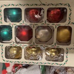 Vintage glass Ball Christmas Ornaments & satin Yarn Balls 