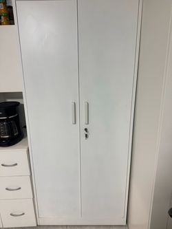 Metal Tall White Storage Cabinet with Lock