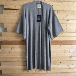 Chaser Women’s Gray Ribbed 3/4 Kimono Sleeve Open Long Cardigan Sweater Size M