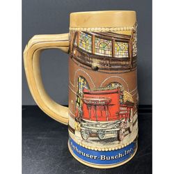 1987 Vintage Budweiser Clydesdale Stables beer stein, National Historical Landmark Series. Handcrafted Brazil by Ceramarte. Features stables built 188