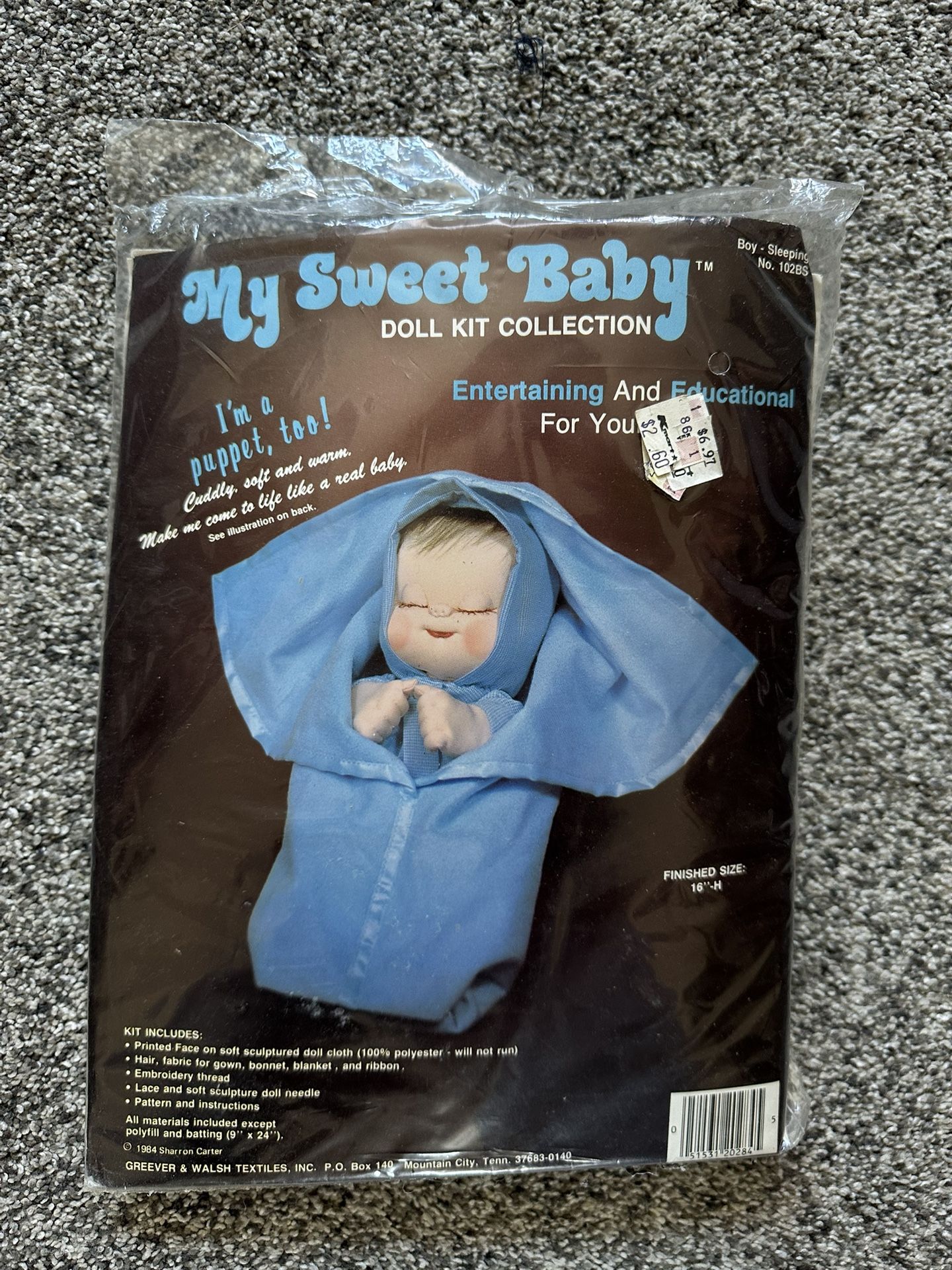 Vintage 1984 My Sweet Baby Doll Kit Boy Sleeping Greever & Walsh Textiles NEW
