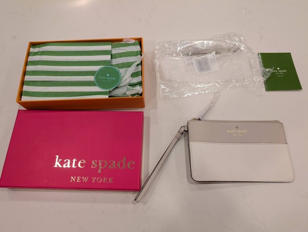 NEW Kate Spade Leather Wristlet Slim Bee Cedar Street Handbag Bag - Linen White Color
