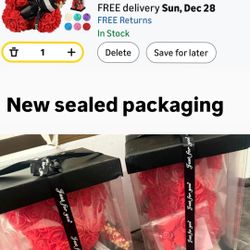 Christmas Rose Bear Gift for Women, Flowers Gifts for Mom Wife Grandma Daughter Friends Sister Her,Artificial Flowers Teddy Bear with Bouquet,Greeting