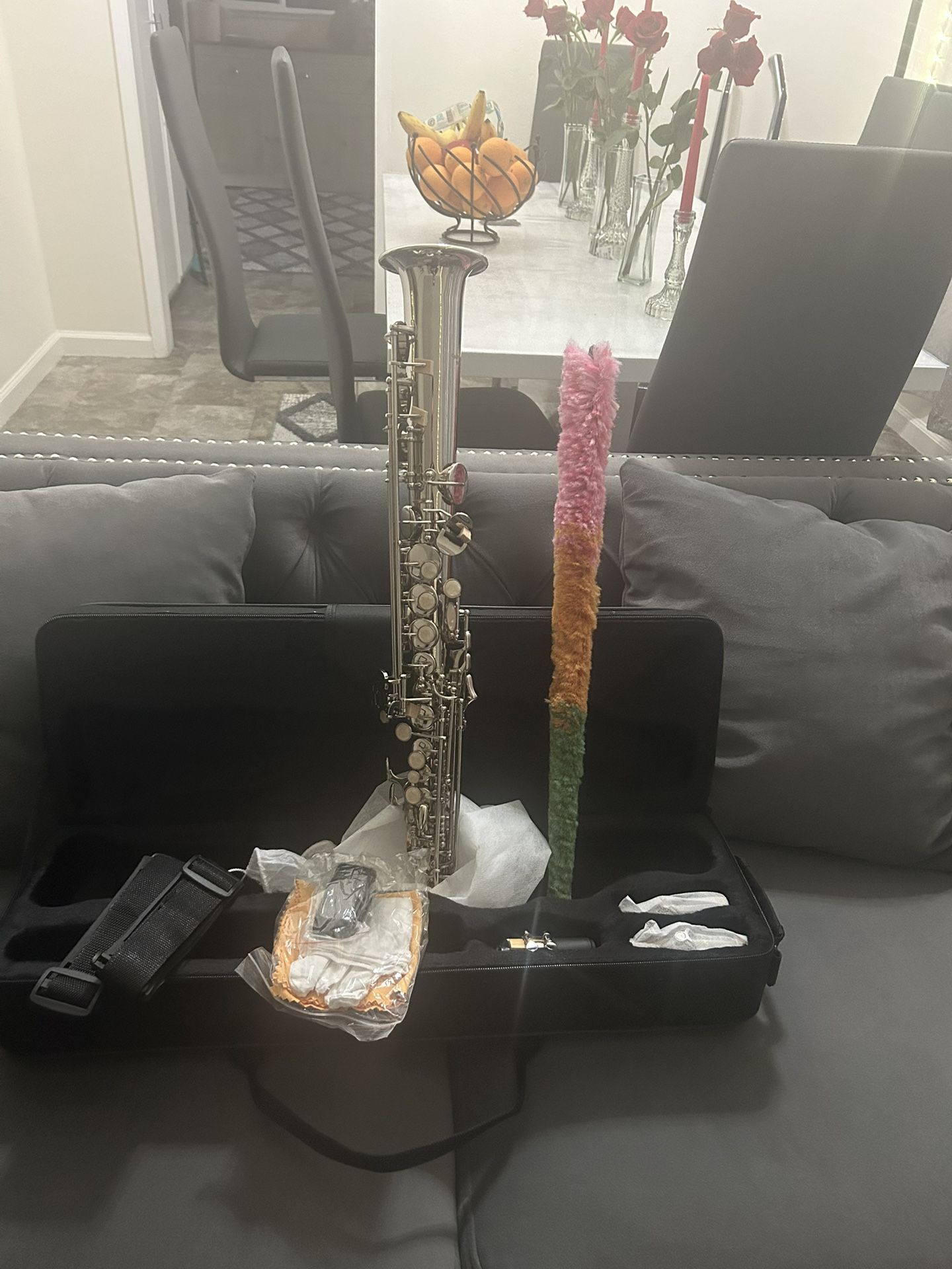 Great 😊 Straight Soprano Saxophone Sax New Body-Silver Keys Bb B-Flat