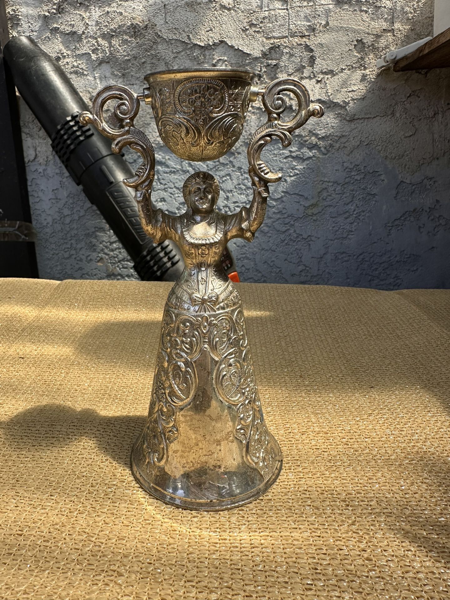 Vintage Silver Plated Double Cup Wedding Toasting Goblet Woman Chalice 8”