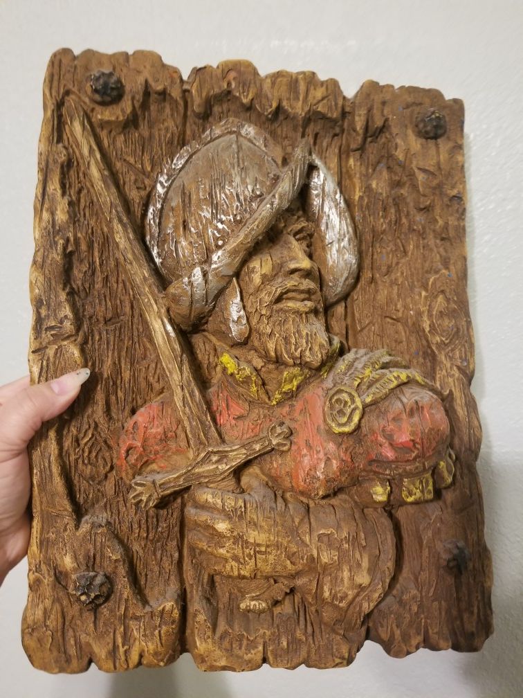 VINTAGE WALL ART 1968 3D Mid Century Conquistador Spanish Plaque Decor