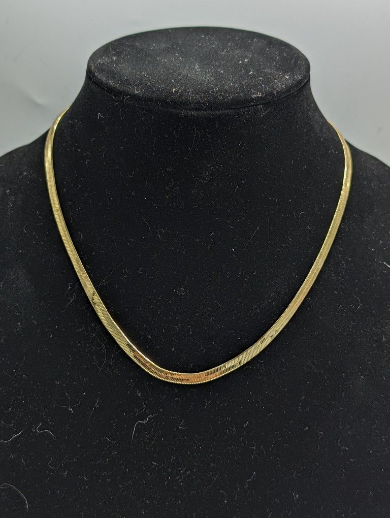 18k Gold 925 Sterling Silver Herringbone Necklace - 18"