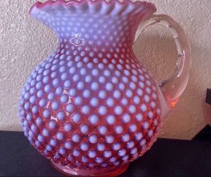 Vintage 1950 Fenton Hobnail Cranberry Pitcher Fenton Size: 8" Height