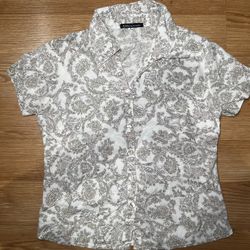 MNG leisure wear beige & pink floral button up casual shirt size s