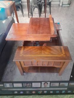 Wood coffee table with computer keyboard stand