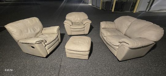 Real Leather lovesofa &  Rocking Swivel manual recliner & chair & ottoman (DELIVER OPTION)