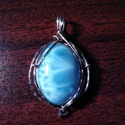 Larimar Necklace Cabuchon Wire Wrapped