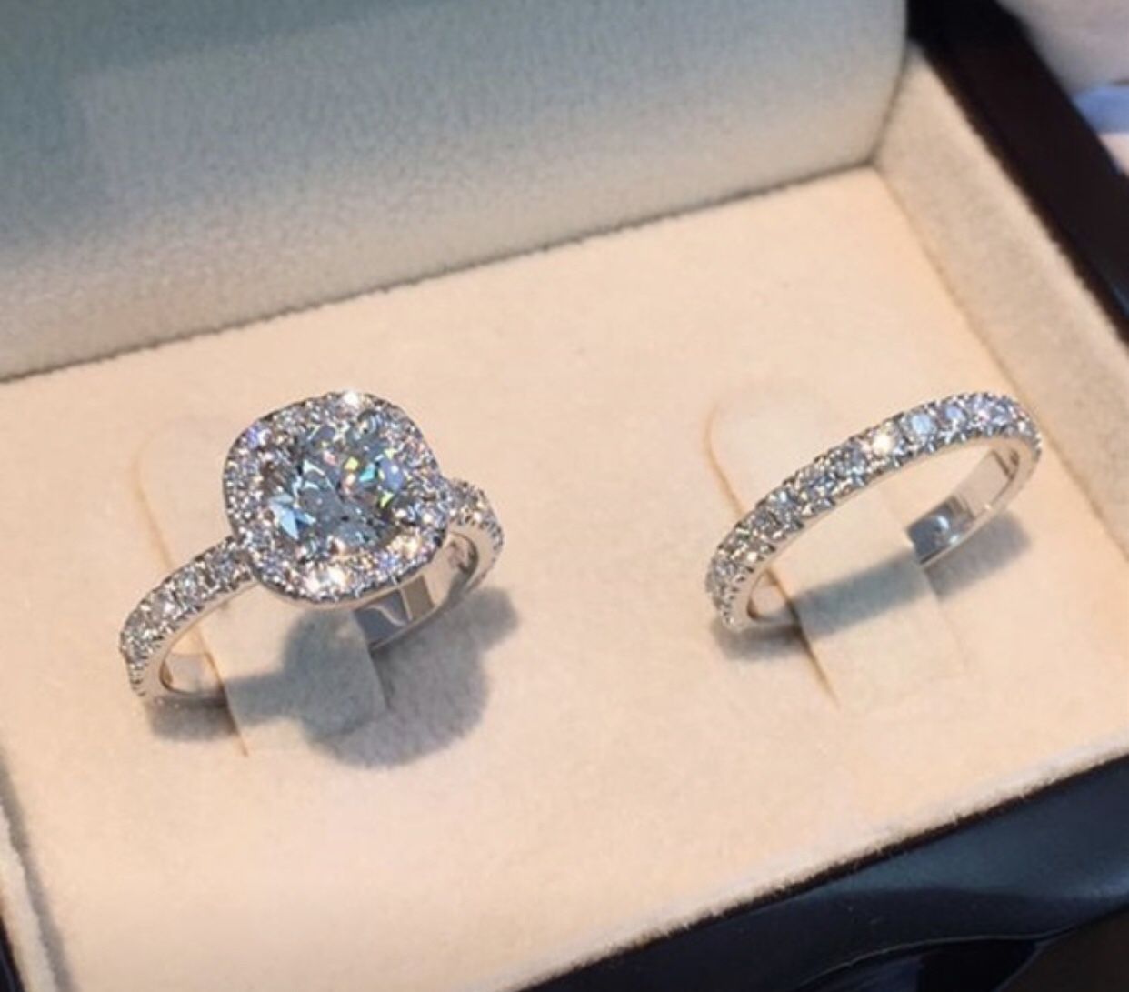 Princess Round Cut White Sapphire Full Diamond Rings 925 Silver Engagement Rings Set Wedding Ring size 7
