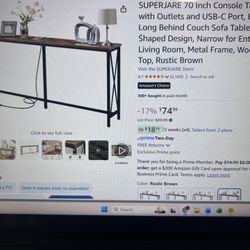 70 “ Console Table Purchased 2 Years Ago For About $75.   Has Outlets And USB ports