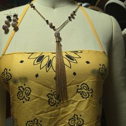 Long Necklace With Pretty Sparkling  Earrings 