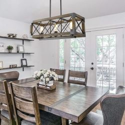 New 23” Chandeliers for Dining Room 3 Light Rectangular Wood Lights Farmhouse Fixture for Kitchen Bar Island