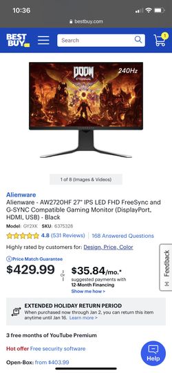 27 inch AlienWare 240 Hz