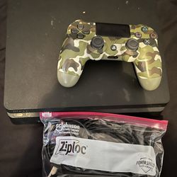 PS4 Slim Bundle + Camo Controller + Retro Games (Good Condition) 
