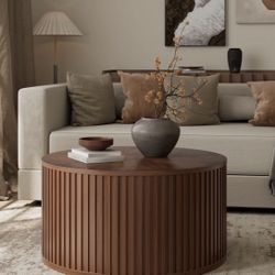 31.5" Round Solid Wood Lift Coffee Table With Storage