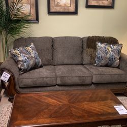 Brown Sofa With Wood Trim