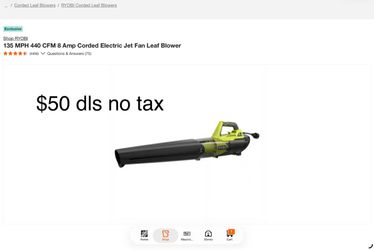 Hi everyone we have this corded blower you new only $50 dls RYOBI 135 MPH 440 CFM 8 Amp Corded Electric Jet Fan Leaf Blower