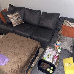 Grey Sectional Couch + Pillows Set 