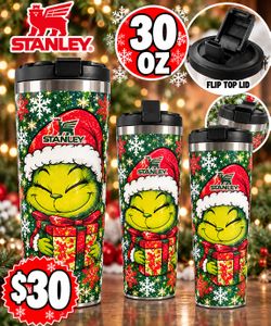 Green Grinch Christmas 30 oz Flip Top Tumbler