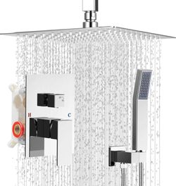 10” Rainfall Shower System Ceiling Mount CHROME Faucet Set Showerhead Bathroom Stainless steel