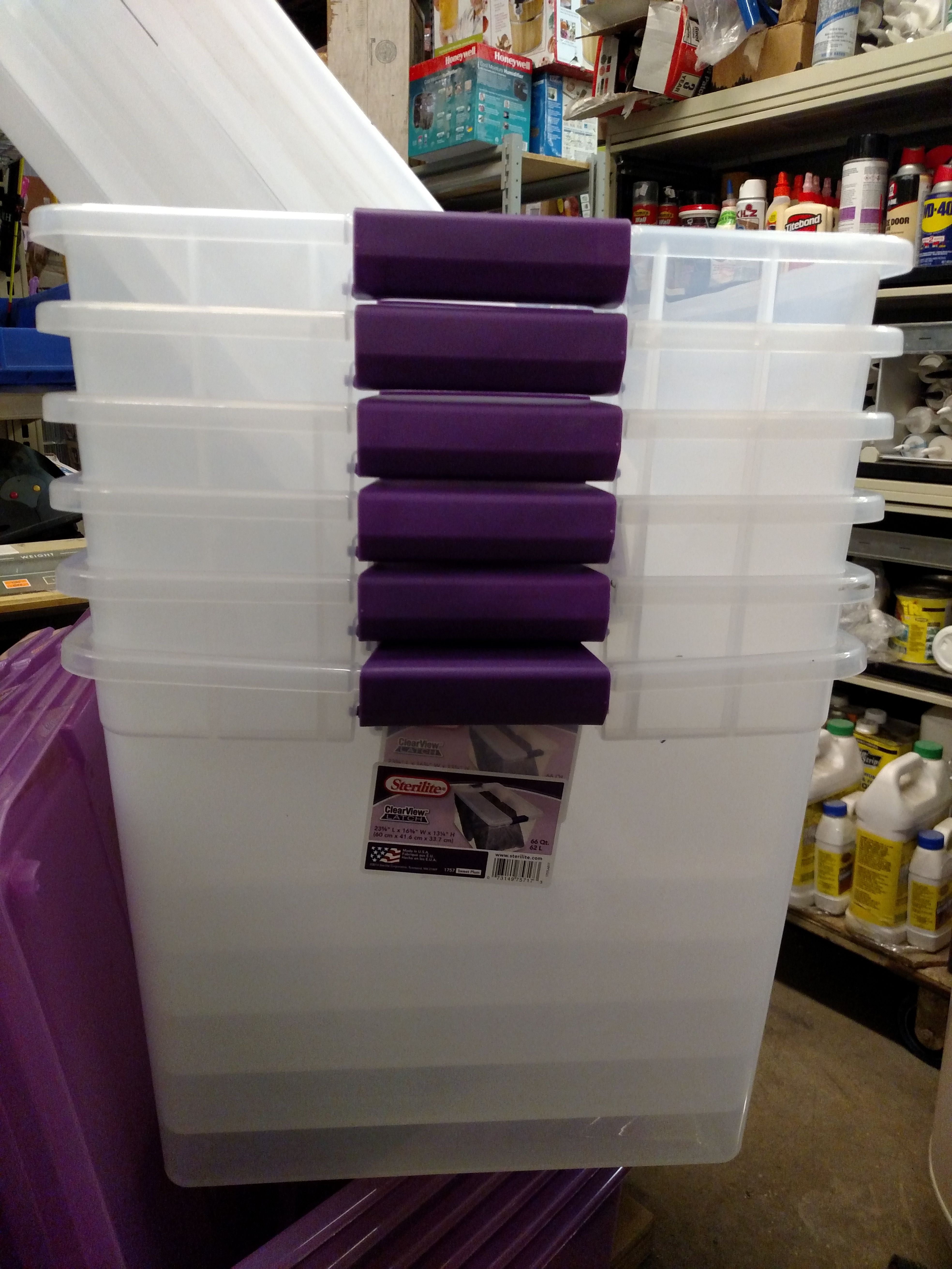Sterilite 66qt Clearview Latch Box Clear With Purple Latches : Target
