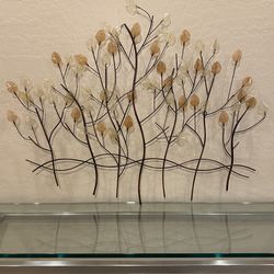 New Metal Tree Branches With Leaves Wall Art ( 30” H x 40” W )