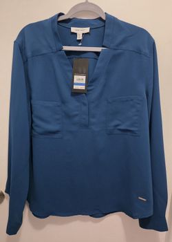 Nine West womens Blue Solid shirt Blouse Top XL New