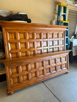 Broyhill heavy oak King sized bed frame. No mattress included