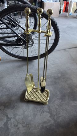 Brass-plated 3-piece fireplace tools