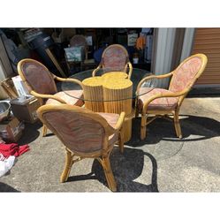 Vintage Mid-Century Bamboo Table And Chairs 