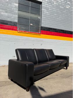 Authentic Ekornes Stressless "Space" Black Leather Reclining Sofa
