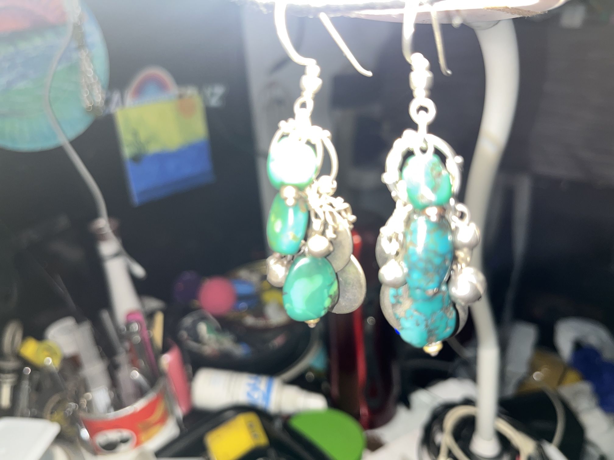 Vintage Turquoise And Silver Ear Rings Very Nice