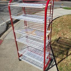 Rolling Wire 6 Shelf Shelves Display Rack Wheels Casters Chrome Storage Adjustable Hanging