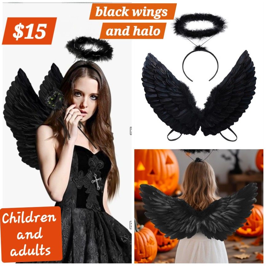 🔺️NEW🔺️ 
👼black wings and halo for children and adults 
alas y halo negros para niños y adultos