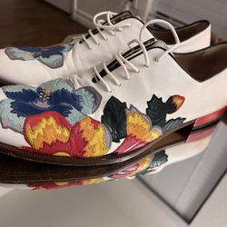 Gucci White leather with embroidered floral design brogues - Men’s size 10.5