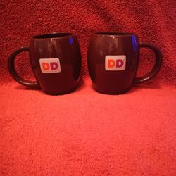 Dunkin’ Donuts Brown Ceramic Barrel Shaped Retro DD Coffee Mugs 2009
