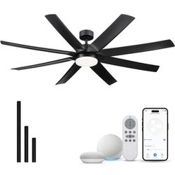 70 Inch Industrial Ceiling Fans with Lights and Remote, Smart Control Black Ceiling Fan with Light, Large Ceiling Fans for Patios with 6-Speed,