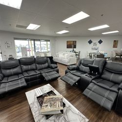 Black Leather Recliner Sofa & Loveseat 
