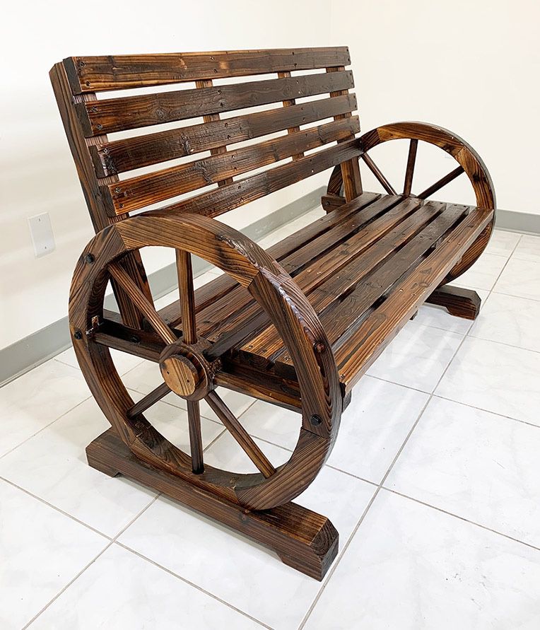 $110 (Brand New) Large 50” wooden wagon bench rustic wheel for patio garden outdoor 50x23x34” 