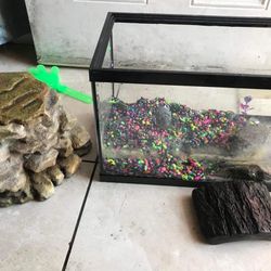 Tank, Rock And log And Turtle 