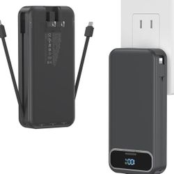 20000mAh Lightweight-Portable-Charger-Power-Bank with Built-in Cables and AC Wall Plug, PD20W USB-C Fast Charging Battery Pack, LED Display 